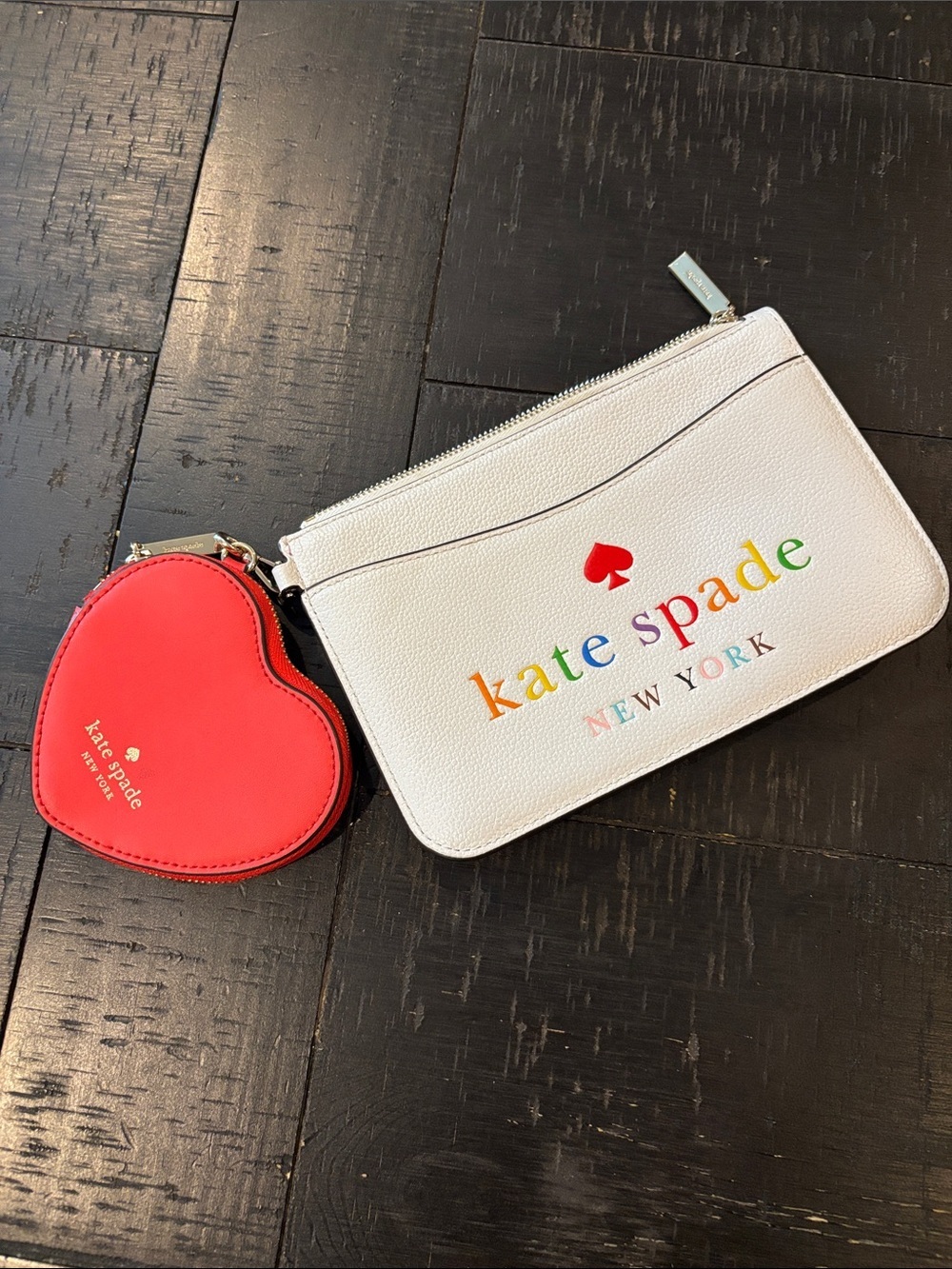 kate spade Pride White Rainbow Logo Wristlet Clutch Red Heart Coin Pouch